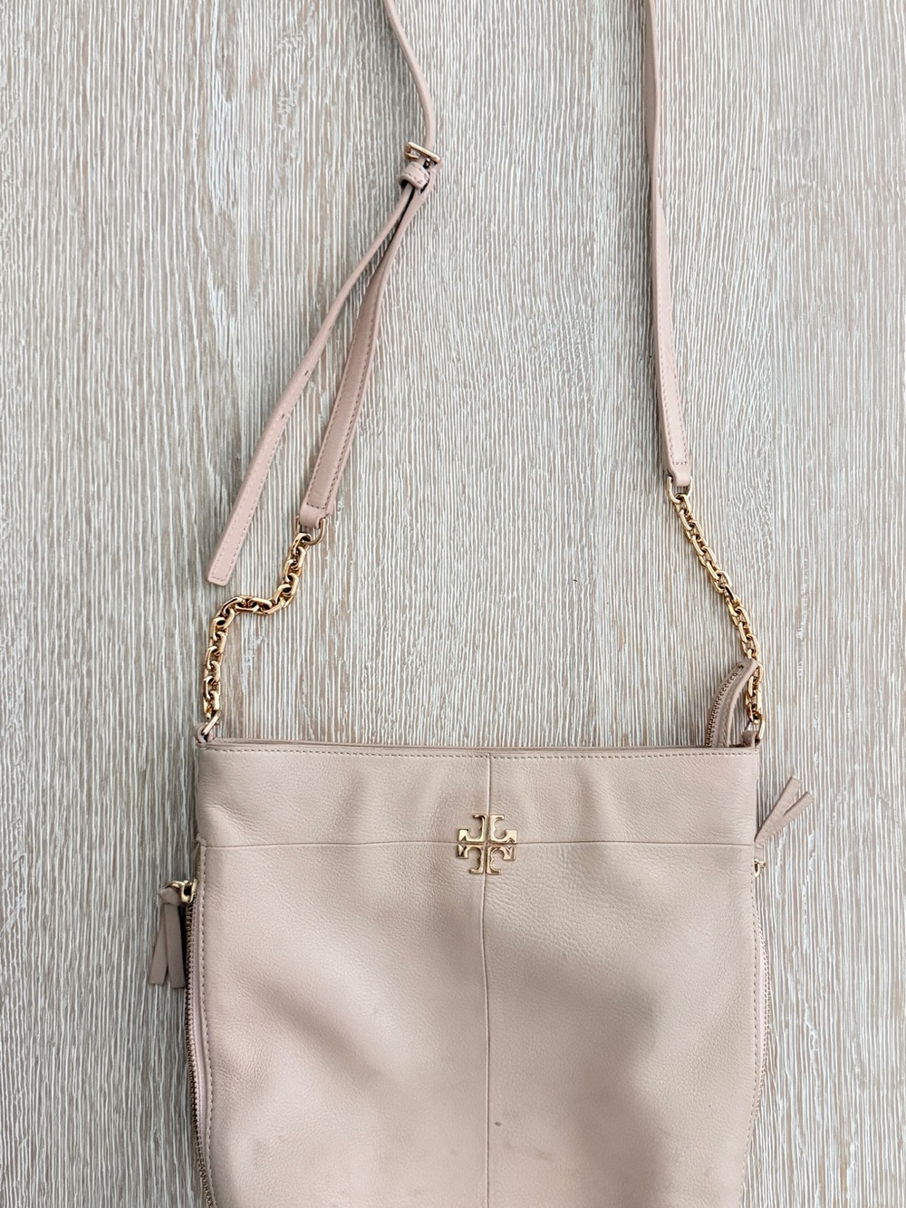 Tory Burch Blush Leather Crossbody with Gold Logo